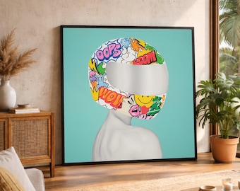 Pop Art Helmet Canvas Print, Modern Urban Wall Decor, Large Canvas Wall Art, Oversized Statement Piece