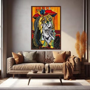 Picasso Style Abstract Portrait Canvas Print, Colorful Cubism Wall Art, Large Canvas Wall Art, Oversized Statement Piece image 6