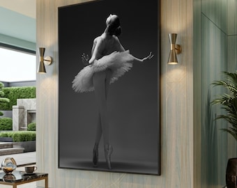 Black and White Ballerina Canvas Print, Elegant Dance Wall Art, Large Canvas Wall Art, Oversized Statement Piece
