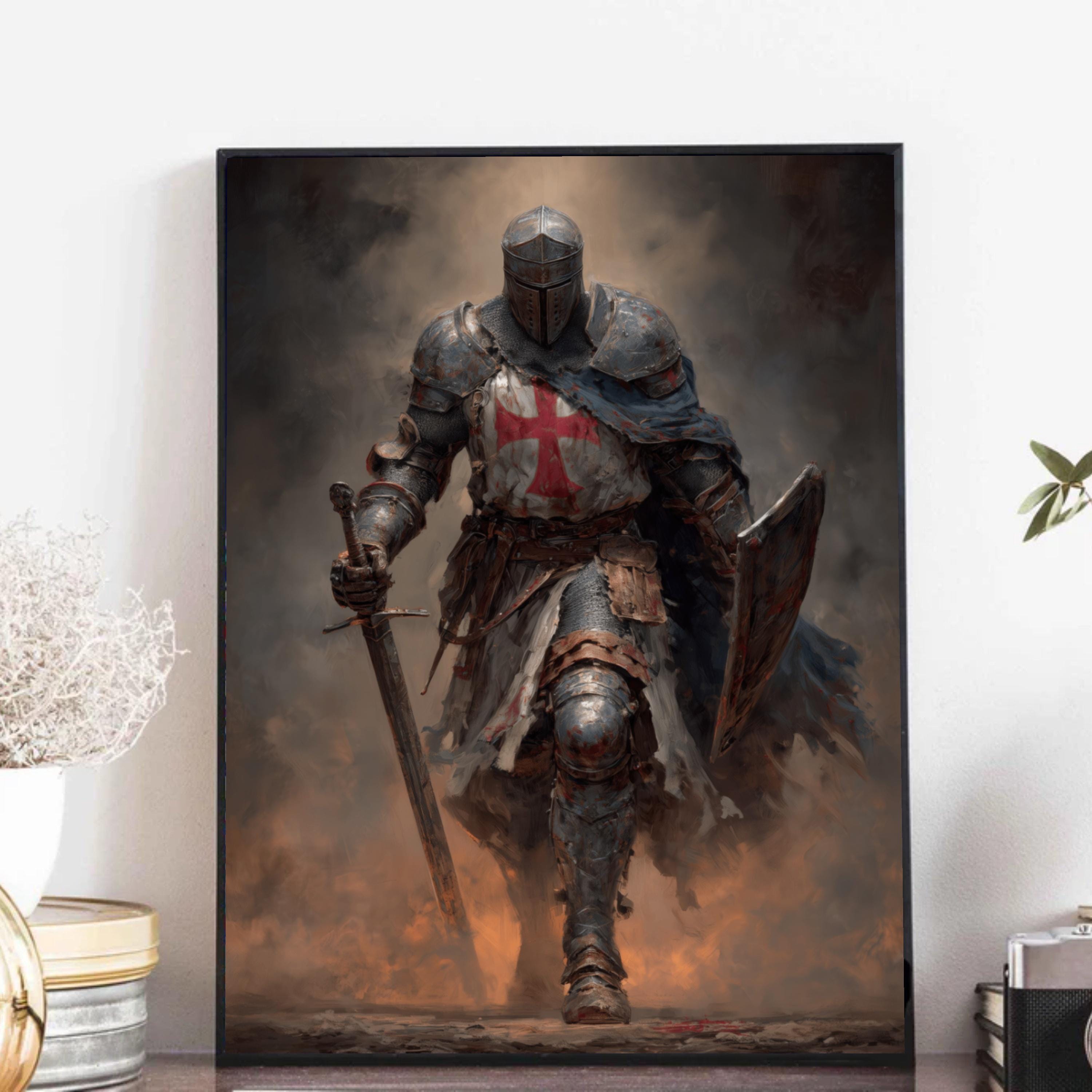 Medieval Knight Templar Canvas Wall Art, Battle-worn Armor Printing ...