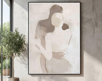Abstract Couple Canvas Print, Minimalist Silhouette Art, Neutral Decor, Large Canvas Wall Art, Oversized Statement Piece