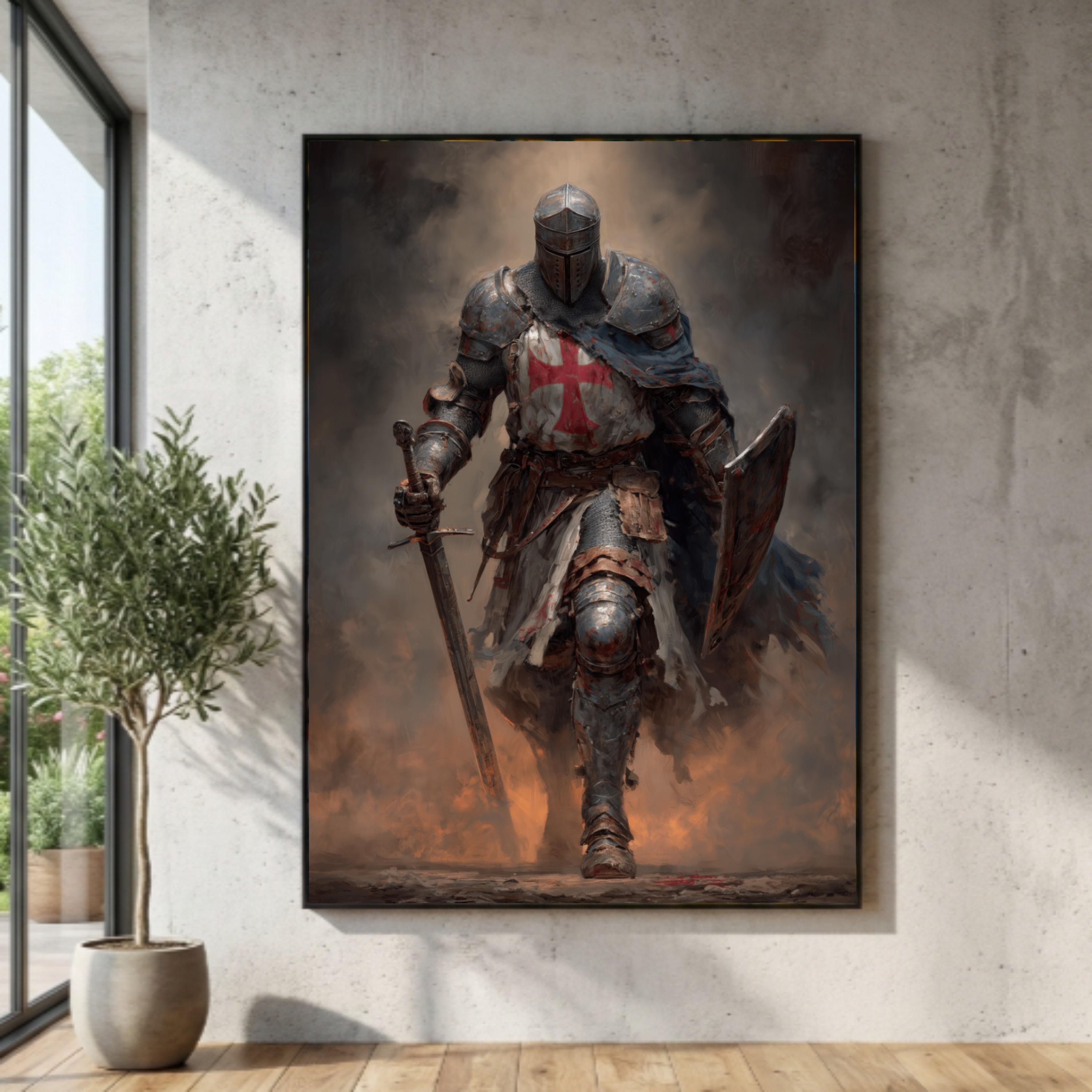 Medieval Knight Templar Canvas Wall Art, Battle-worn Armor Printing ...