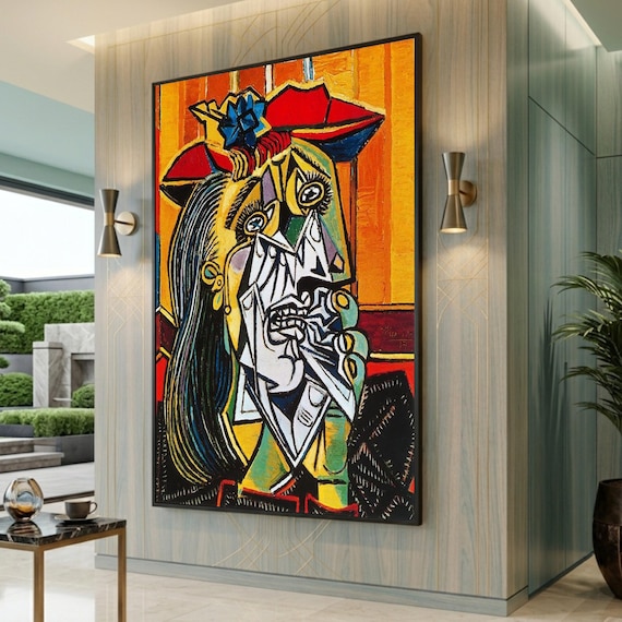Picasso Style Abstract Portrait Canvas Print, Colorful Cubism Wall Art, Large Canvas Wall Art, Oversized Statement Piece