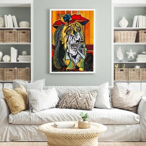 Picasso Style Abstract Portrait Canvas Print, Colorful Cubism Wall Art, Large Canvas Wall Art, Oversized Statement Piece image 3