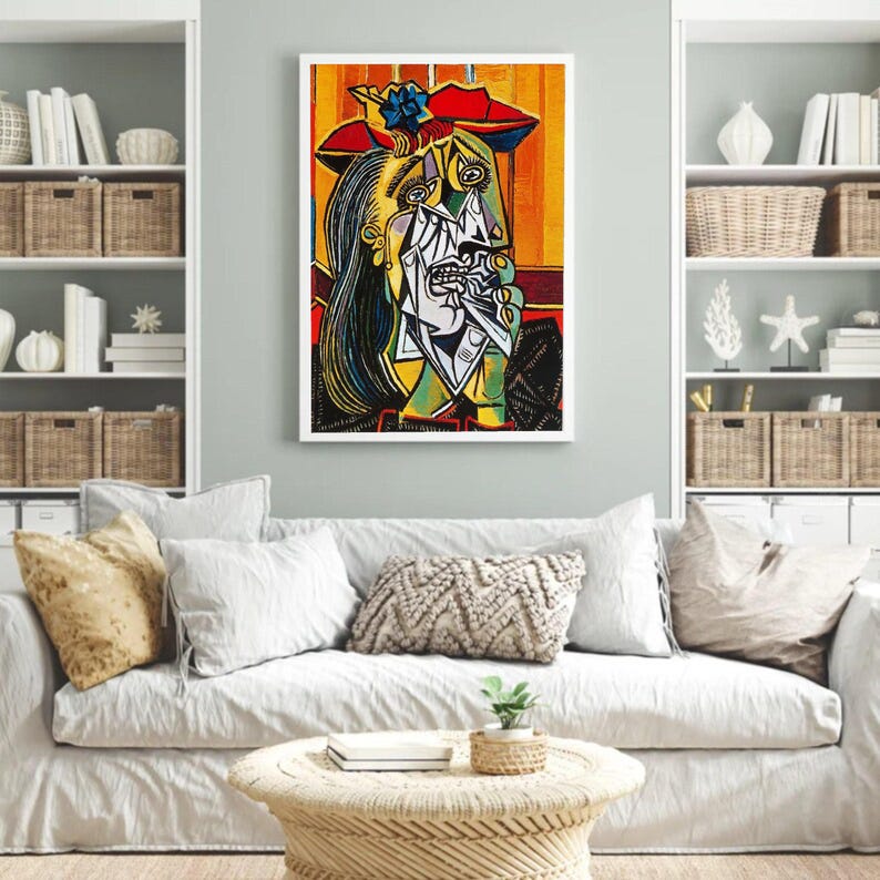 Picasso Style Abstract Portrait Canvas Print, Colorful Cubism Wall Art, Large Canvas Wall Art, Oversized Statement Piece image 3