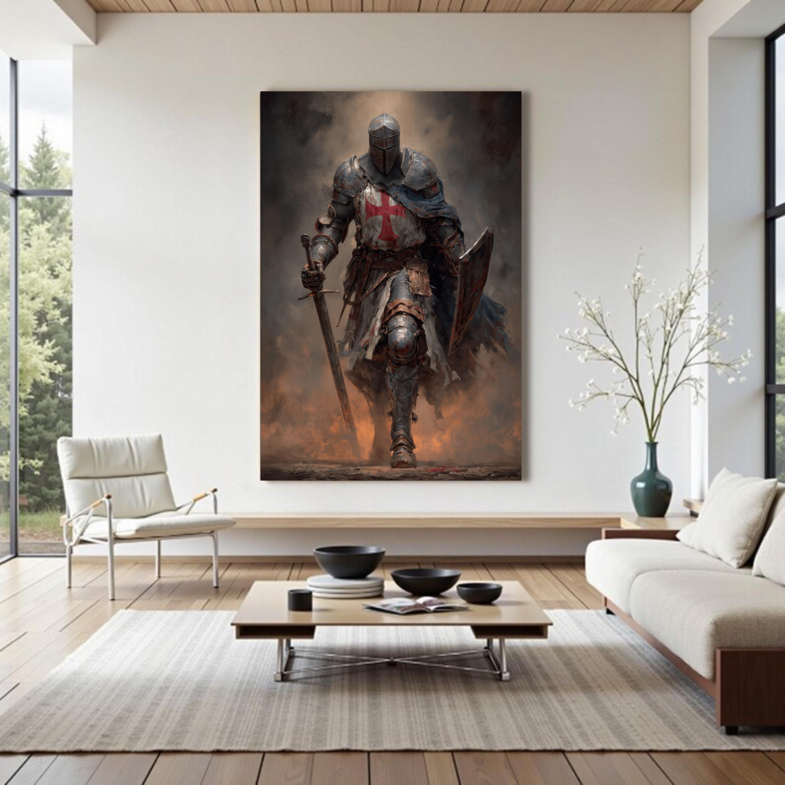 Medieval Knight Templar Canvas Wall Art, Battle-worn Armor Printing ...