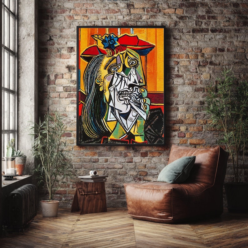 Picasso Style Abstract Portrait Canvas Print, Colorful Cubism Wall Art, Large Canvas Wall Art, Oversized Statement Piece image 9