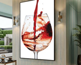 Canvastavla med stänk av rött vin, köksbardekor, stor väggkonst på canvas, överdimensionerat iögonfallande föremål