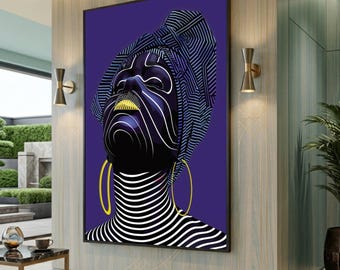 Abstract Afro Woman Canvas Print, Modern Geometric Art, Large Canvas Wall Art, Oversized Statement Piece