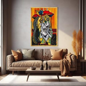 Picasso Style Abstract Portrait Canvas Print, Colorful Cubism Wall Art, Large Canvas Wall Art, Oversized Statement Piece image 5