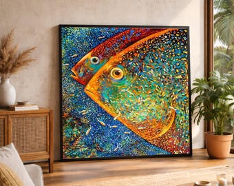 Impresión en lienzo de peces tropicales, arte abstracto del océano, decoración moderna del hogar, lienzo grande para pared, pieza llamativa de gran tamaño