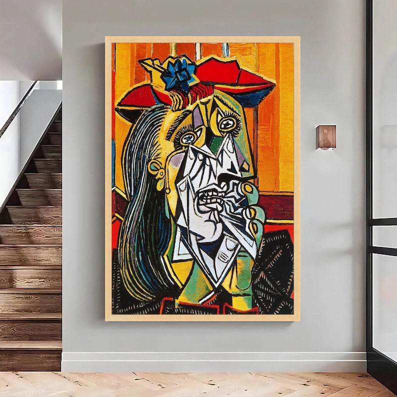 Picasso Style Abstract Portrait Canvas Print, Colorful Cubism Wall Art, Large Canvas Wall Art, Oversized Statement Piece image 2