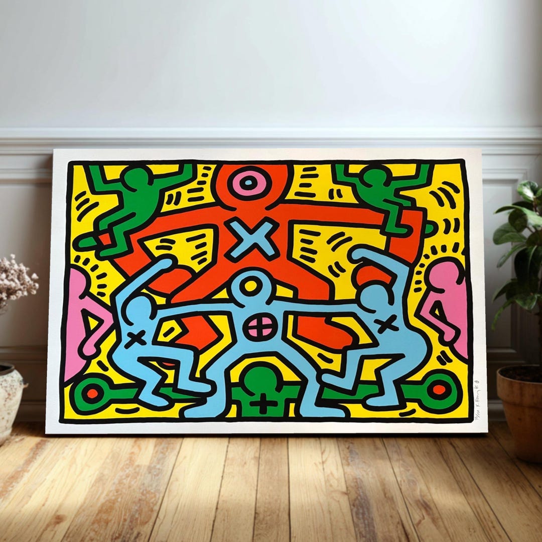 Keith Haring Style Pop Art Canvas, Colorful Street Art - Etsy