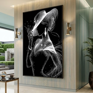 Elegant Woman Silhouette Canvas Art, Sparkling Glamour Design, Large Canvas Wall Art, Oversized Statement Piece