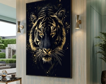 Majestic Tiger Portrait Canvas Print, Golden Wildlife Wall Art, Large Canvas Wall Art, Oversized Statement Piece