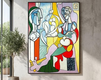 Picasso Inspired Cubism Canvas Art Print, Modern Geometric Home Decor, Large Canvas Wall Art, Oversized Statement Piece