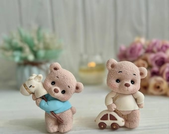 Edible teddy bear 2d cake toppers for a boy