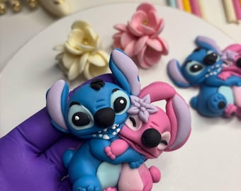Fondant Stitch cake topper Edible 2D Stitch and angel cake toppers for a boy or girl celebration