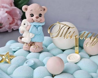 Fondant teddy bear cake topper Edible teddy bear cake toppers for a boy and girl decor for a birthday cake
