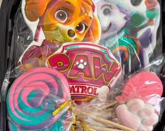 Paw Patrol Pink Puppy Cake Topper Set, Edible Fondant Cake Decorations, Girls Birthday Cake Decor, Handmade Cake Toppers