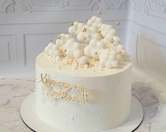 Edible Fondant Cloud Toppers • 6 Piece Set • Baby Shower & Birthday Cake Decorations