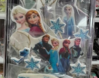 Fondant Frozen Edible Cake Toppers Set – Elsa Anna Olaf Snowflake Birthday Cake Decorations – Winter Princess Party