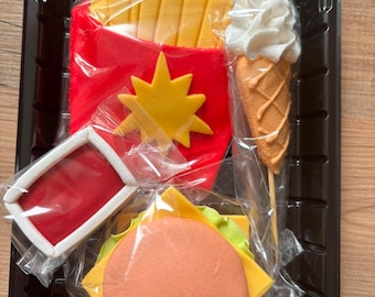 Fast Food Cake Topper Set, Burger Fries Ice Cream Cake Decorations, Fondant Food Toppers, Birthday Cake Decor