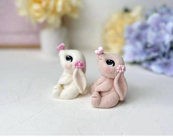 Fondant bunny cake topper Edible cake toppers rabbit for a boy and girl decor for a birthday cake Fondant bunny cake toppers