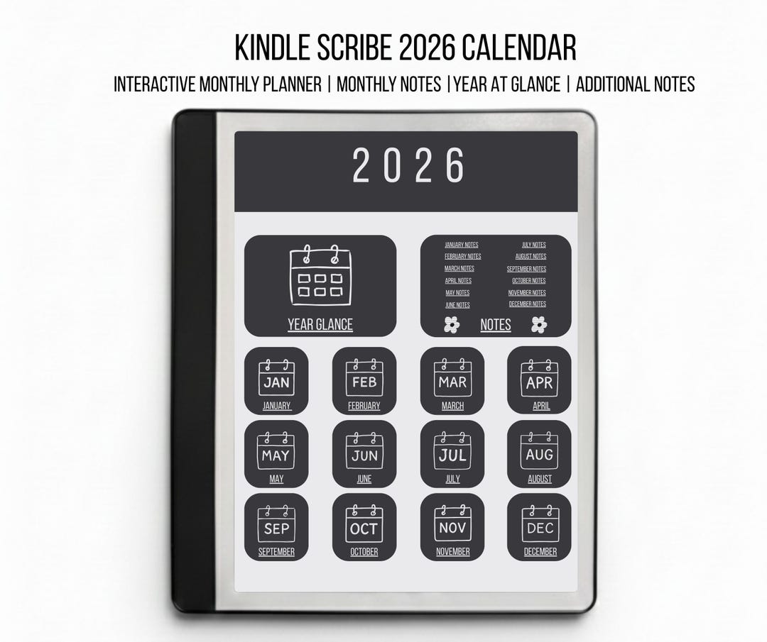 Kindle Scribe 2026 Monthly Calendar With Notes | Hyperlinked Digital ...
