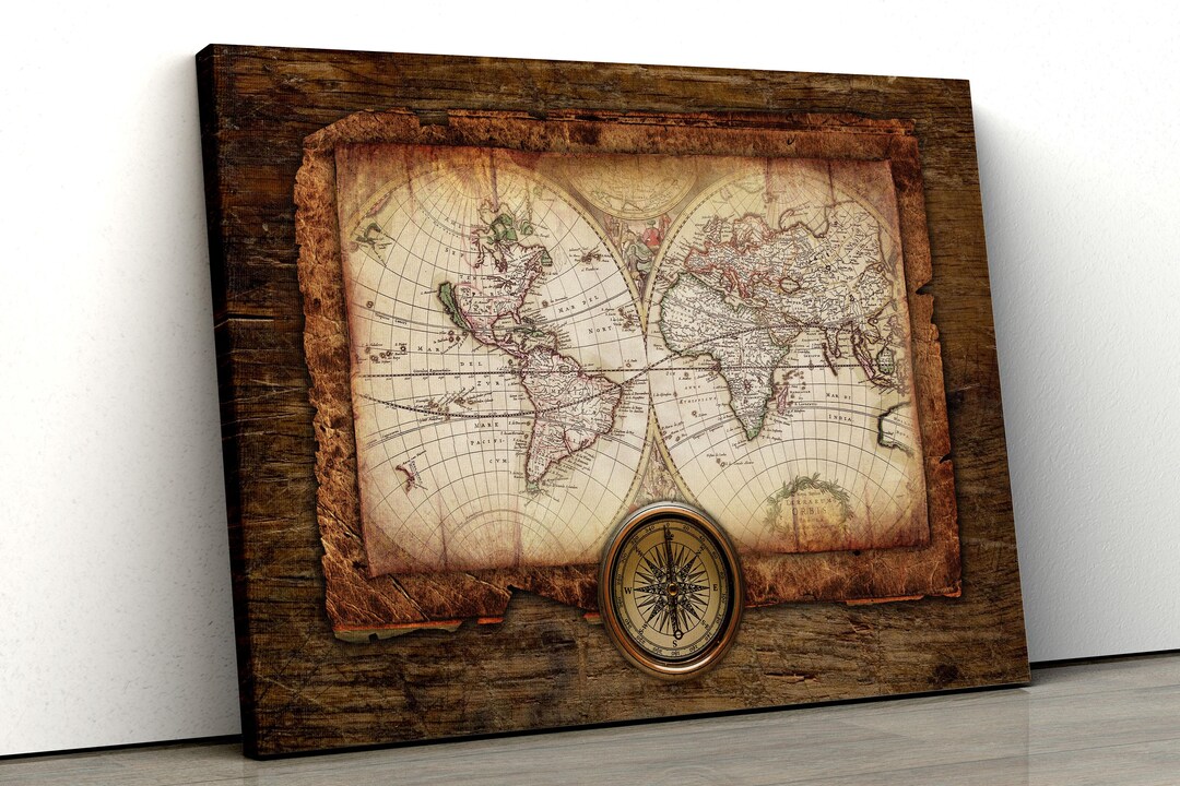 Antique World Map Canvas Wall Art Design, Poster Print Decor for Home ...