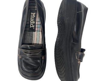 Vintage Y2K Mudd Black Penny Loafers 7 Chunky Platform Preppy Academia 90s