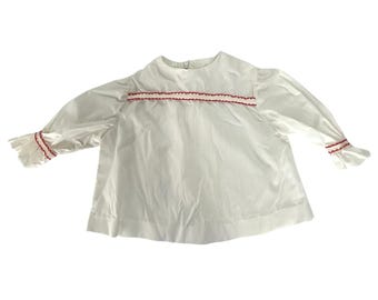 Vintage Red Ric Rac Trim Puff Sleeve Blouse Toddler Size White Coquette Retro