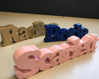 Personalized handmade 3" wood letters puzzle (Medium Size). New mom gift
