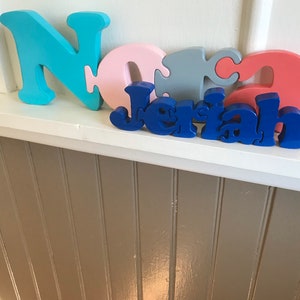 Personalized handmade large 5 wood letters puzzle Large Size. New mom gift image 1