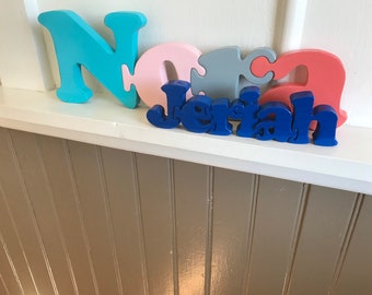 Personalized handmade large 5” wood letters puzzle (Large Size). New mom gift