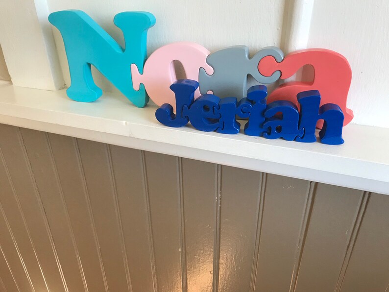 Personalized handmade large 5 wood letters puzzle Large Size. New mom gift image 1