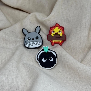 Chibi Fantasy Shoe Charms | Giant Grey Forest Spirit | Tiny Black Soot Balls | Living Fire Spirit | Studio Fantasy Fan Art Clog Charms