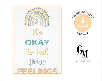 Boho Rainbow Feelings Poster, Neutral Nursery Wall Art (Digital Download)