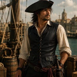 Pirate Leather Vest for Men, Captain Pirate Waistcoat, Caribbean Style Renaissance Costume, Medieval & LARP Cosplay, Handmade Steampunk Vest