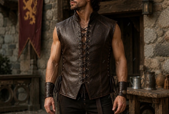 Handmade Men's Leather Vest Renaissance Genuine Leather Men's Medieval Vest Christmas Gift for him Renaissance fair, Cosplay Gift for him