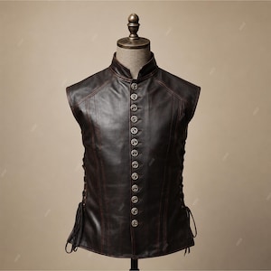Handmade Men's Leather Vest Renaissance Genuine Leather Men's Medieval Vest Christmas Gift for him Renaissance fair, Cosplay costume image 1