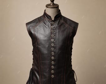 Handmade Men's Leather Vest Renaissance Genuine Leather Men's Medieval Vest Christmas Gift for him Renaissance fair, Cosplay costume
