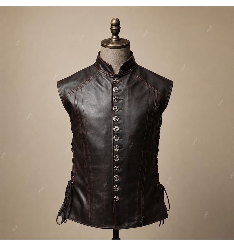 Handmade Men's Leather Vest Renaissance Genuine Leather Men's Medieval Vest Christmas Gift for him Renaissance fair, Cosplay costume image 1