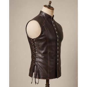 Handmade Men's Leather Vest Renaissance Genuine Leather Men's Medieval Vest Christmas Gift for him Renaissance fair, Cosplay costume image 3