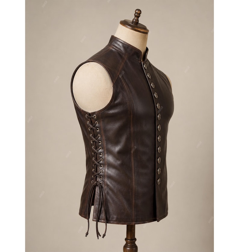 Handmade Men's Leather Vest Renaissance Genuine Leather Men's Medieval Vest Christmas Gift for him Renaissance fair, Cosplay costume image 3