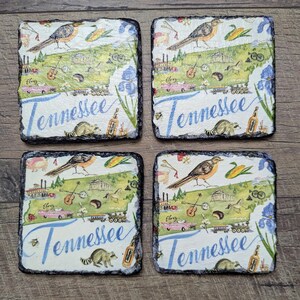Skifferunderlägg i delstaten Tennessee – För drycker – Set om 4 – Kakel med naturlig kant