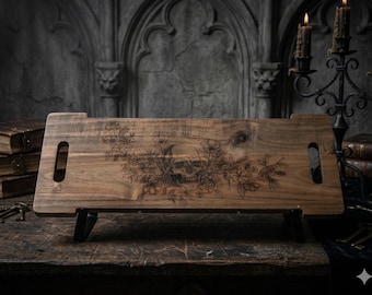 Memento Vivere / Skull & Flowers Acacia Serving Table