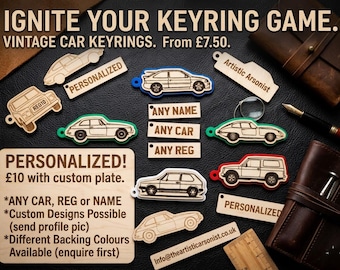 Custom Laser-Etched Vintage Car Keyring / Personalised Retro Car Keychain