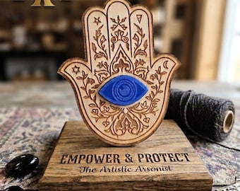 Wooden Hamsa Hand / Evil Eye Wall Art Protection Decor