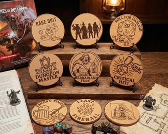 Critical Hit / Laser Engraved TTRPG Coasters - Dungeon & Dragon Sets